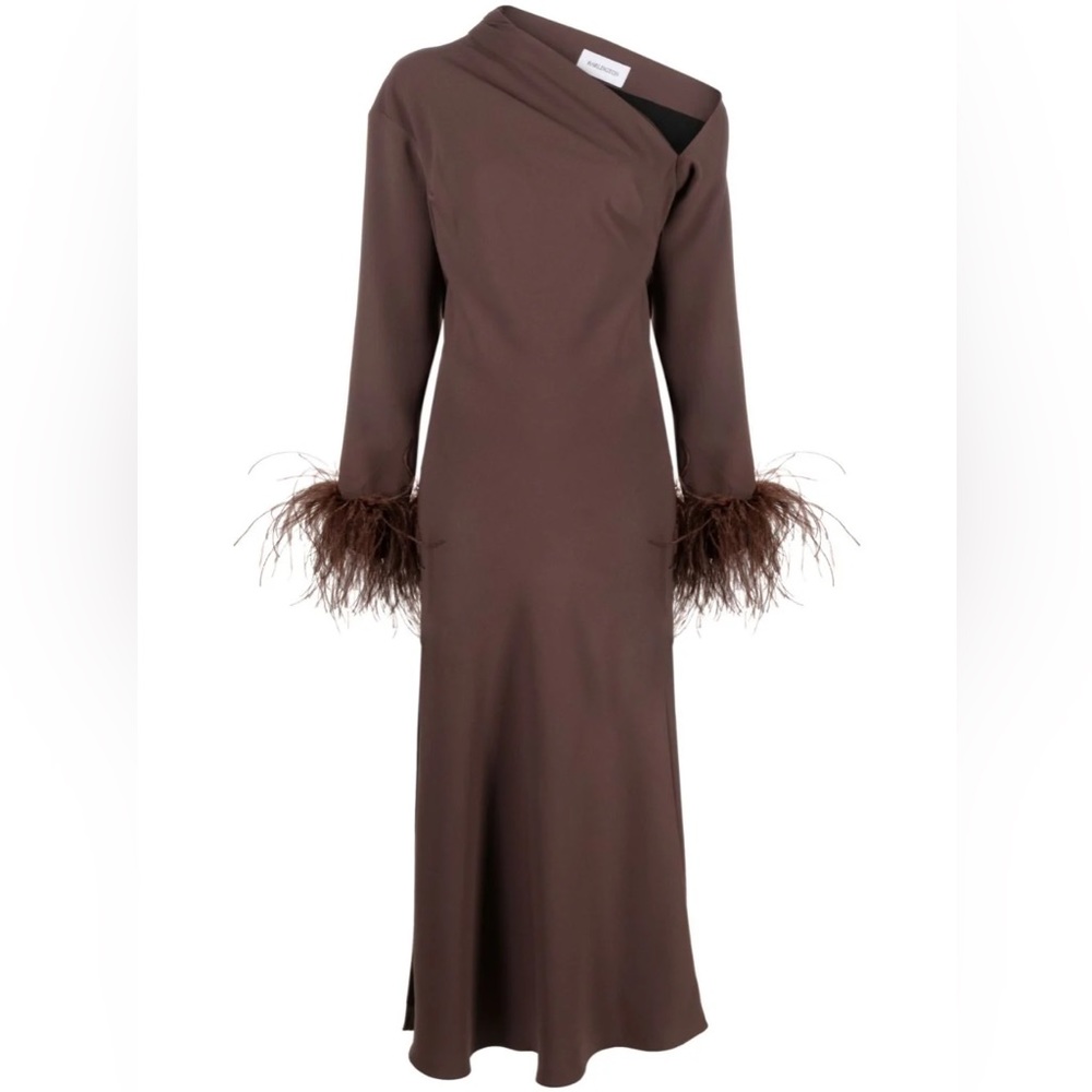 16Arlington Adelaide asymmetric feather-trim crepe midi dress